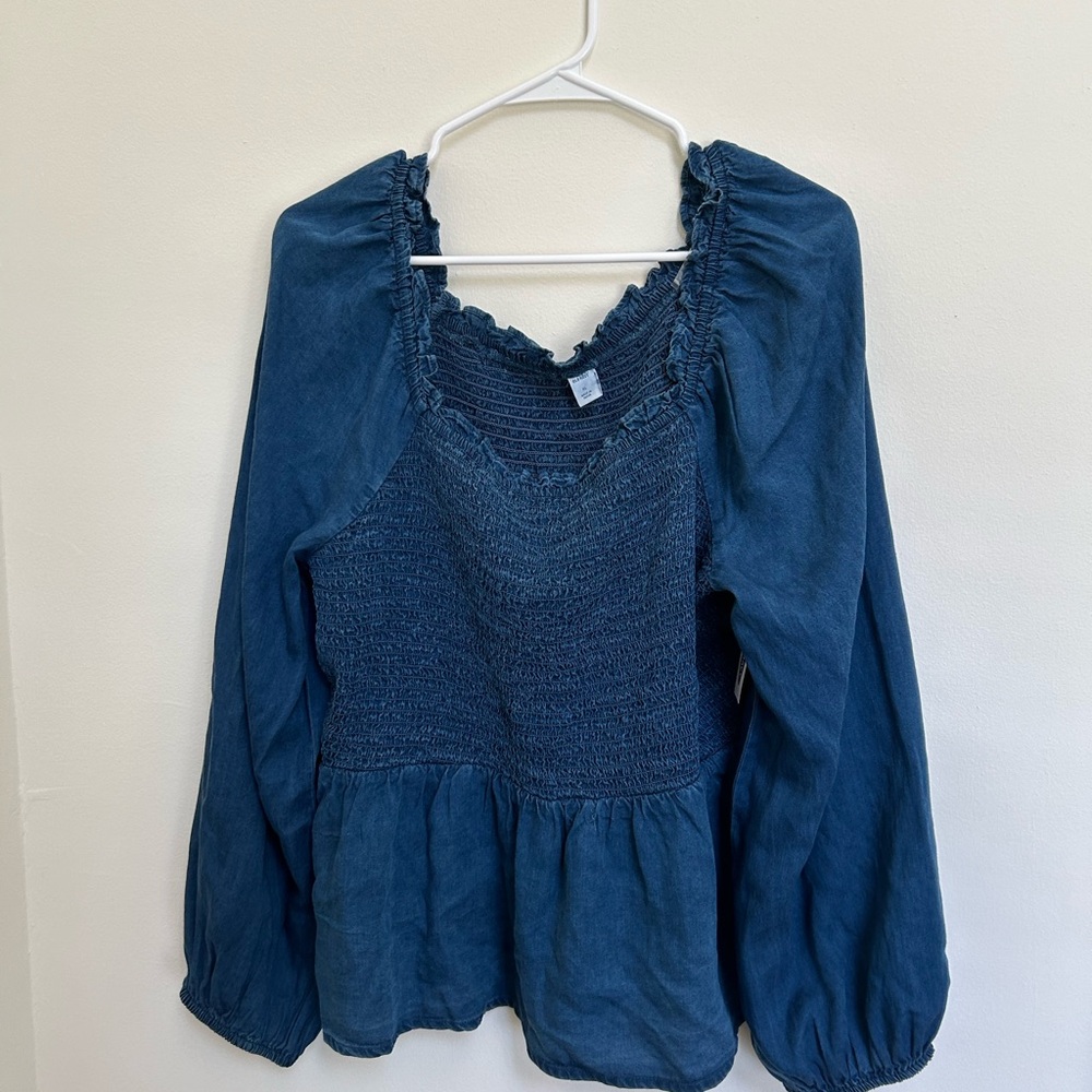 Denim blouse square neck